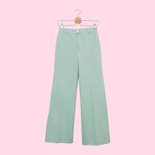 70S GREEN GINGHAM HIGH WAISTED BELLBOTTOMS (26)