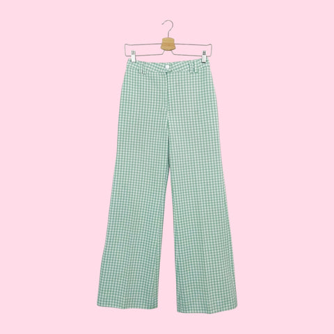 70S GREEN GINGHAM HIGH WAISTED BELLBOTTOMS (26)