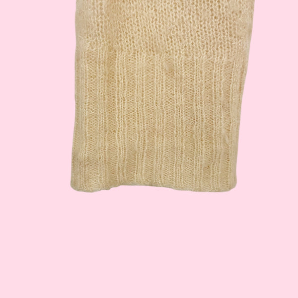 CREAM MOHAIR BLEND CARDIGAN W/ BOW BUTTONS (S)