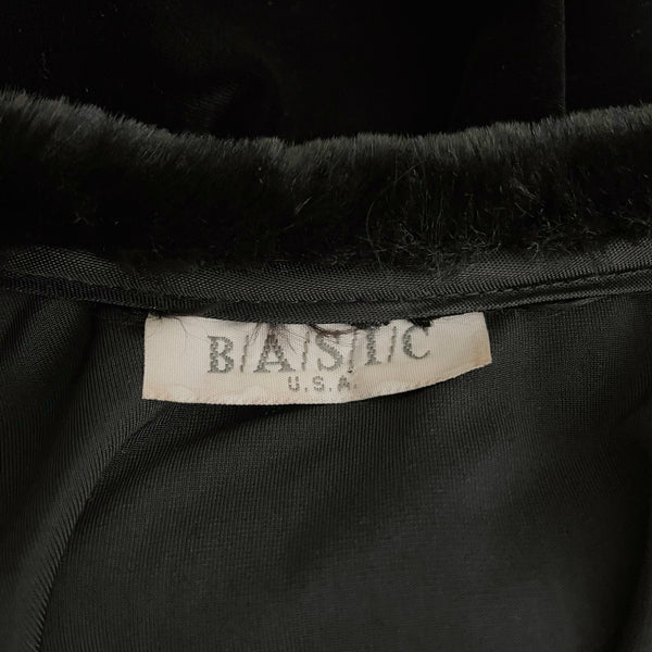 Black Velvet Tie Front Cardigan w/ Faux Fur Trim (L/XL)