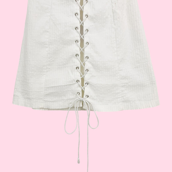 WHITE LACE UP HALTER MINI DRESS (M)