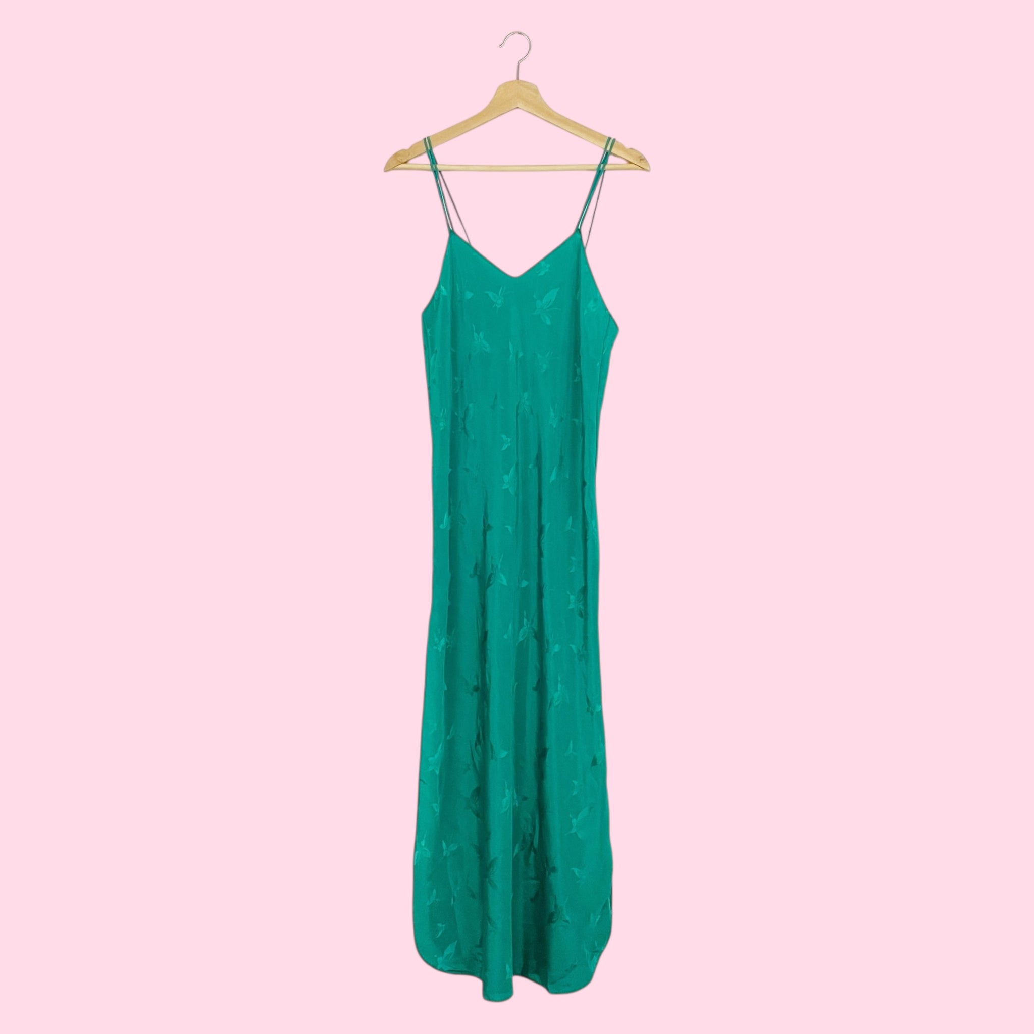 GREEN BUTTERFLY MAXI SLIP DRESS (S)