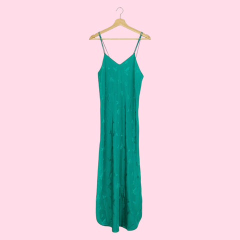 GREEN BUTTERFLY MAXI SLIP DRESS (S)