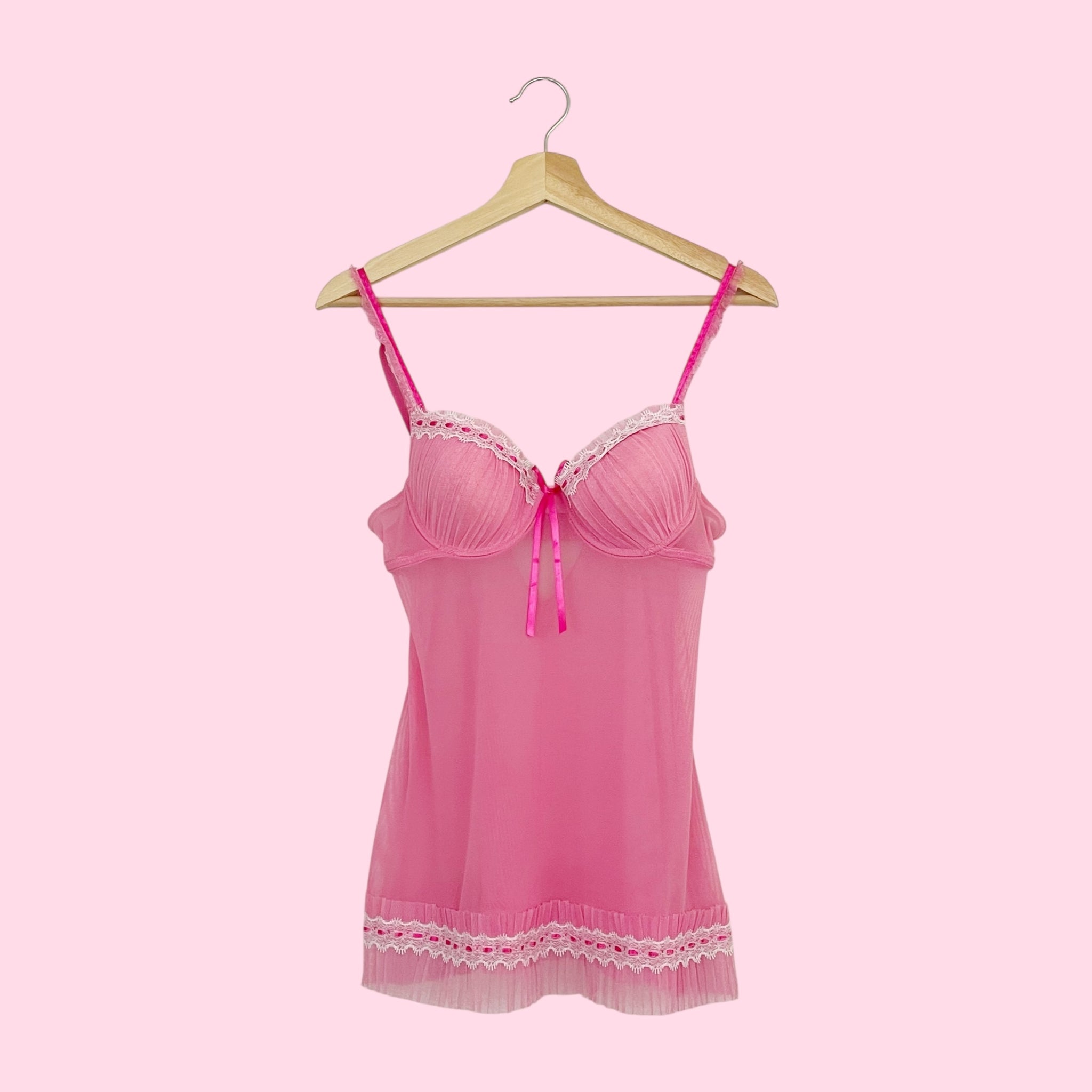 RAMPAGE PINK PLEATED MESH BABYDOLL (S)