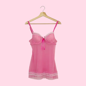 RAMPAGE PINK PLEATED MESH BABYDOLL (S)