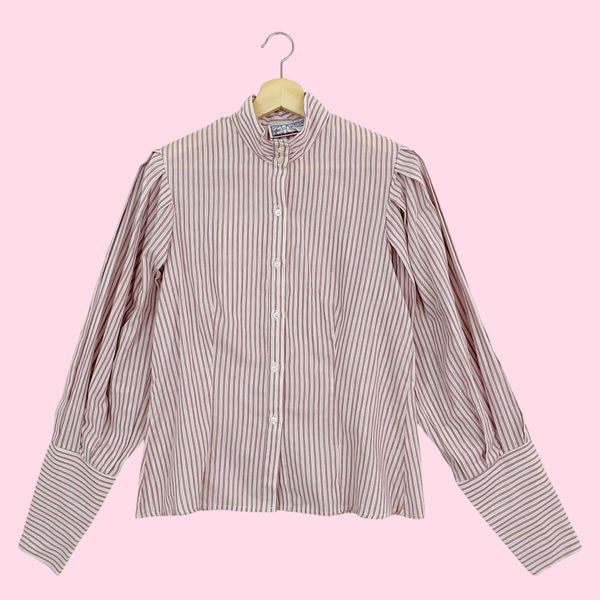 80S STRIPED LEG OF MUTTON SLEEVE BLOUSE (M)