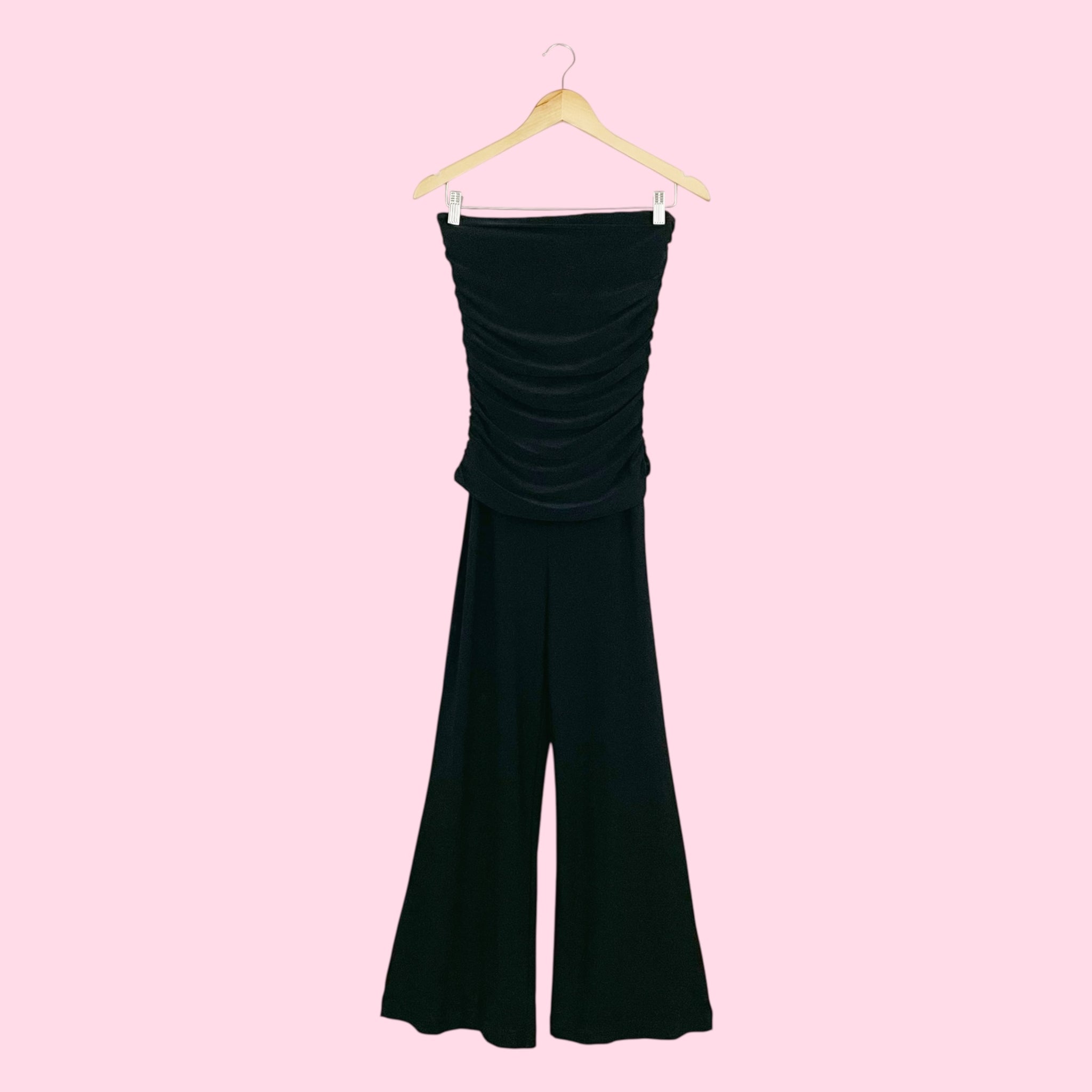 BLACK RUCHED STRAPLESS JUMPSUIT (S)