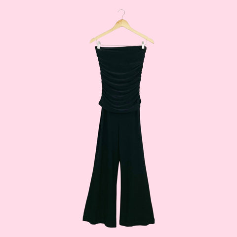 BLACK RUCHED STRAPLESS JUMPSUIT (S)