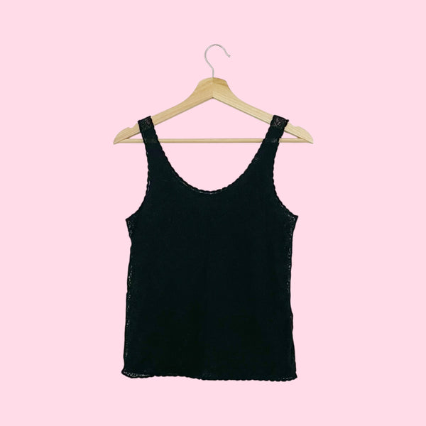 BLACK FLORAL LACE TANK (M)
