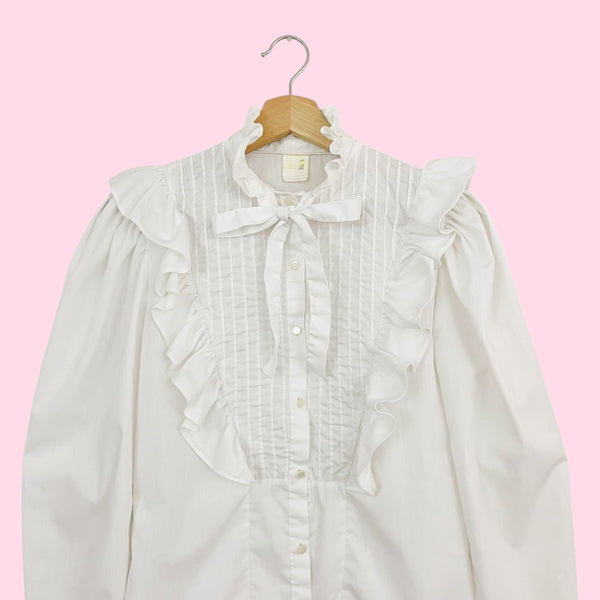 WHITE RUFFLE PRAIRIE BLOUSE (M)