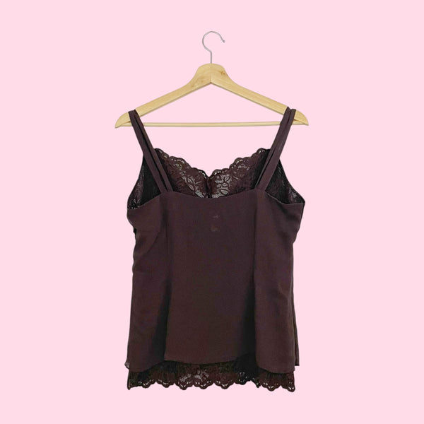 Y2K BROWN LACE TRIM TANK (M)