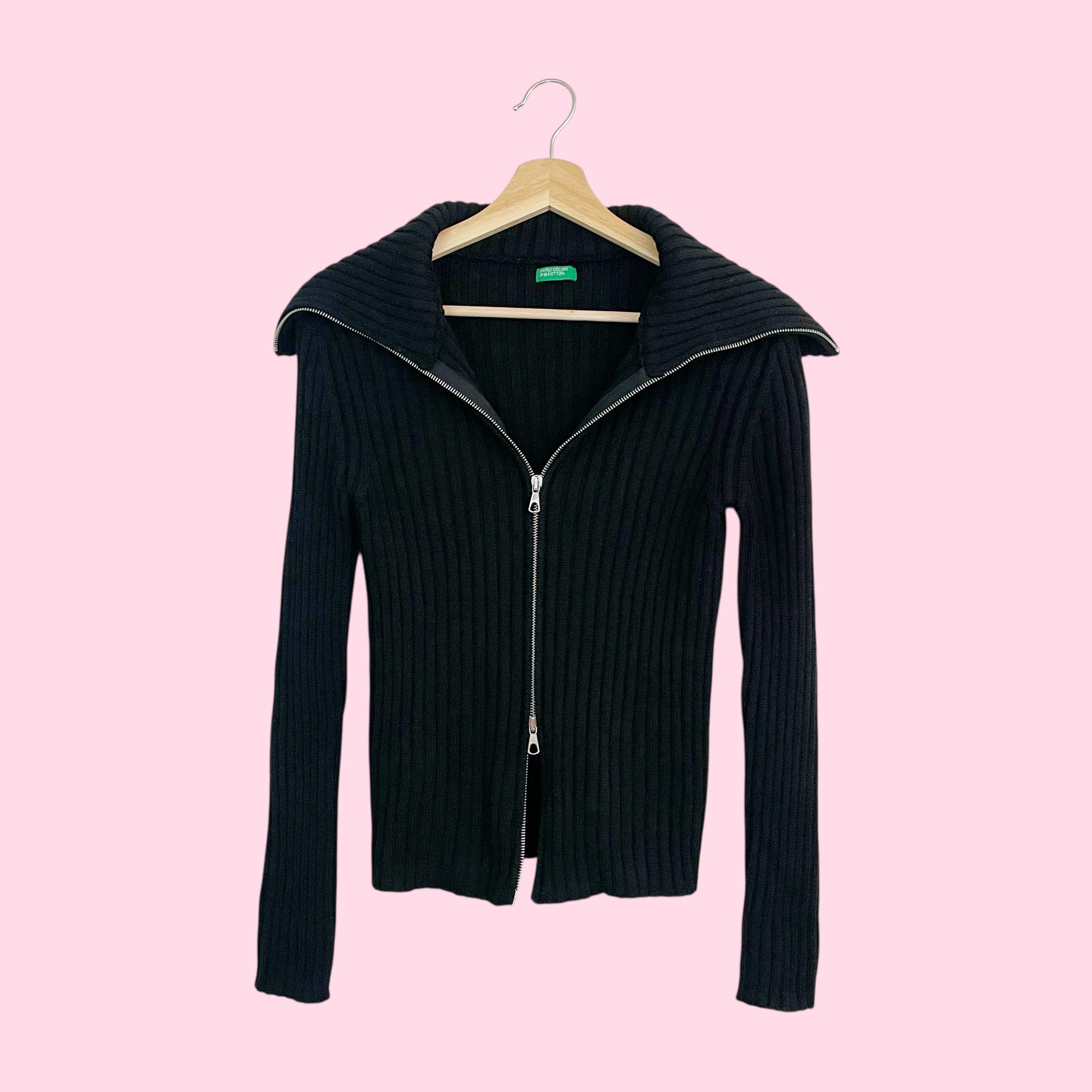 BENETTON BLACK DOUBLE ZIP CARDIGAN (S)