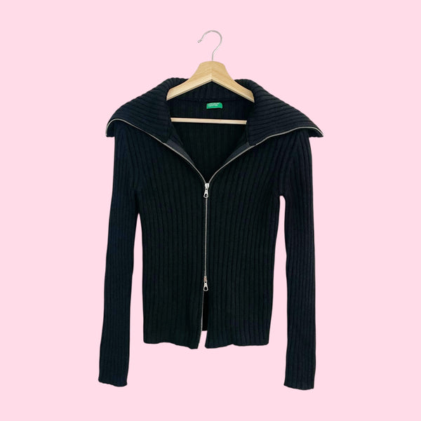 BENETTON BLACK DOUBLE ZIP CARDIGAN (S)