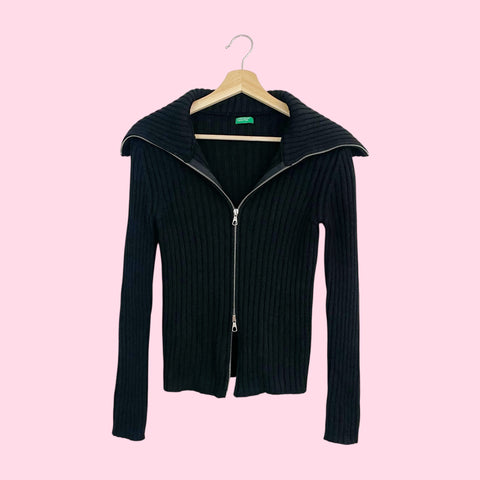 BENETTON BLACK DOUBLE ZIP CARDIGAN (S)
