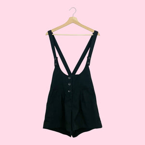 BLACK PINSTRIPE PLEATED OVERALL SHORTS (M)