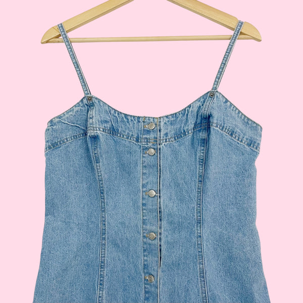 90S DENIM BUTTON UP MINI DRESS (M)