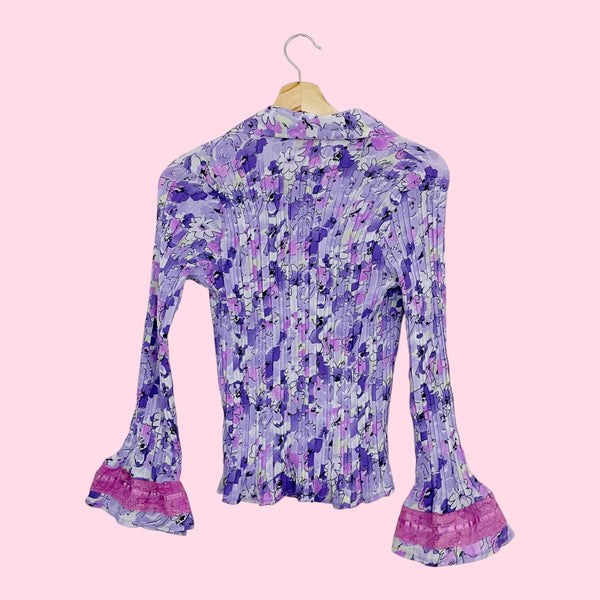 LAVENDER FLORAL PLEATED BLOUSE (S/M)