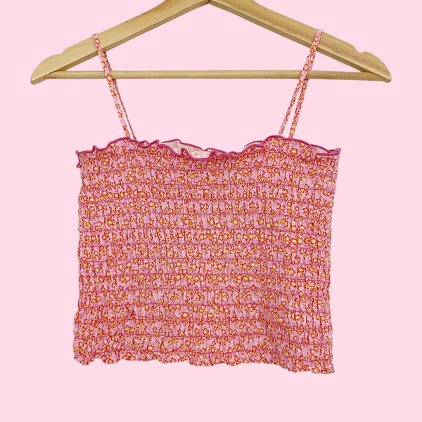 PINK FLORAL SMOCKED TANK TOP (S)
