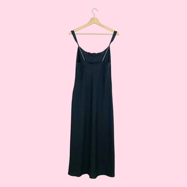 80S VANITY FAIR MATTE BLACK SLIP DRESS (34)