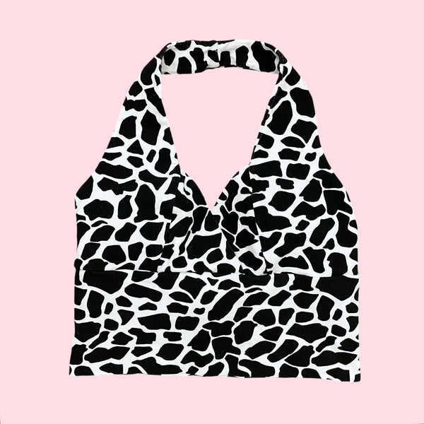 ANIMAL PRINT CROPPED HALTER TOP (M)