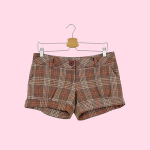 PLAID WOOL LOW RISE BUBBLE SHORTS (M)