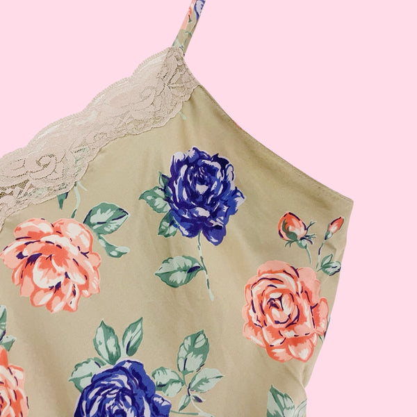 TAN FLORAL PRINT SILK TANK (M)