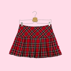 ROYAL BONES RED PLAID PLEATED MINI SKIRT (M)