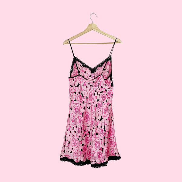 ROSE PRINT SILK SLIP DRESS (M)