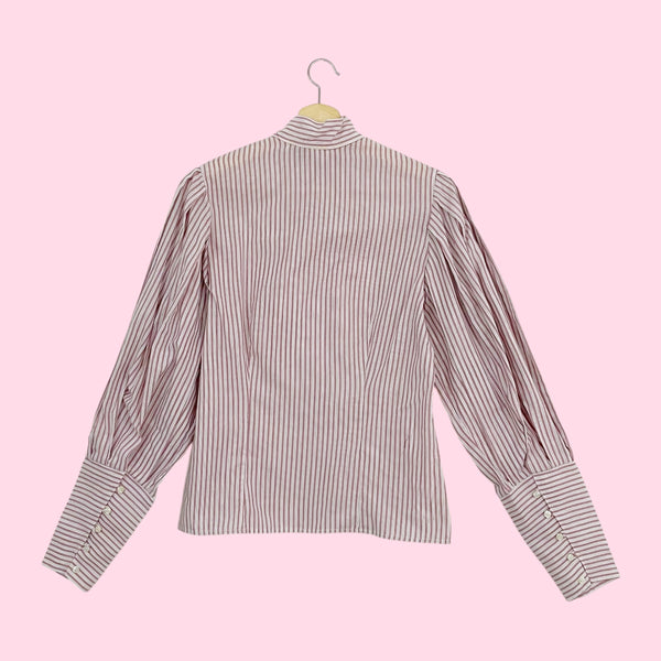 80S STRIPED LEG OF MUTTON SLEEVE BLOUSE (M)