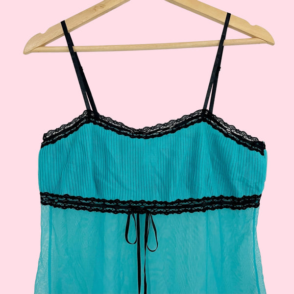 TEAL PLEATED MESH BABYDOLL (M)