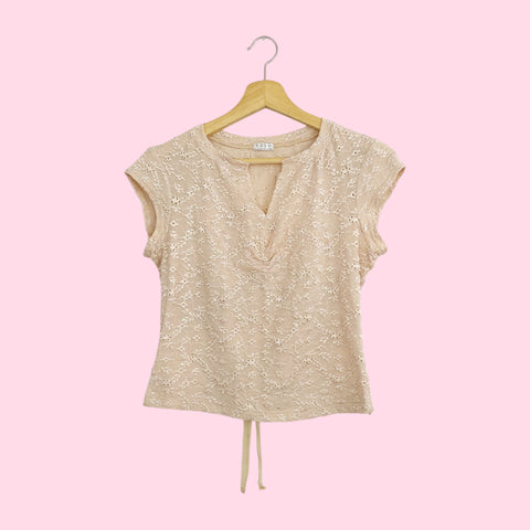 XOXO TAN FLORAL LACE UP TOP (M)
