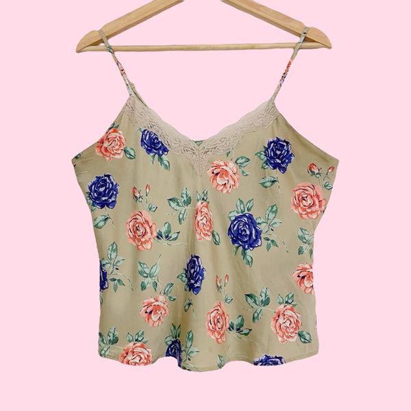 TAN FLORAL PRINT SILK TANK (M)