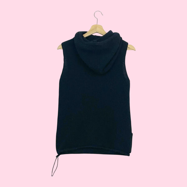 DKNY BLACK WOOL HOODED SLEEVELESS SWEATER (S/M)