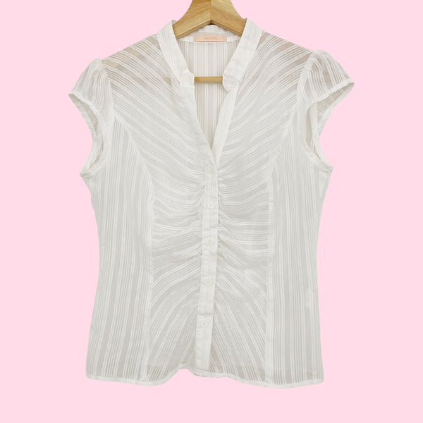 Y2K WHITE SHEER STRIPED TOP (S)