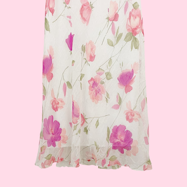 WHITE FLORAL COWL NECK MIDI DRESS (M)