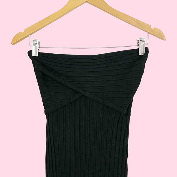 SIMON MILLER RIB BLACK STRAPLESS TUBE DRESS (S)