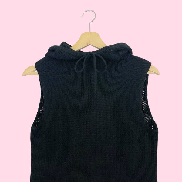 DKNY BLACK WOOL HOODED SLEEVELESS SWEATER (S/M)
