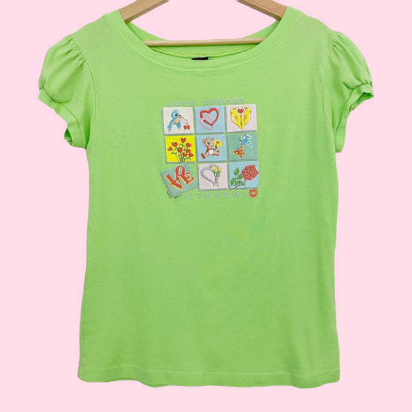 LIME LOVE GRAPHIC PUFF SLEEVE TEE (L)