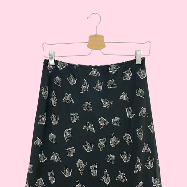 BUTTERFLY PRINT MIDI SKIRT (L)