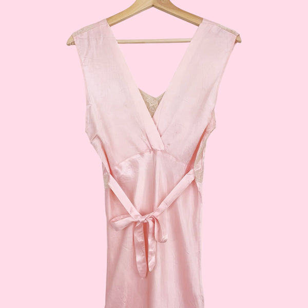 40s PINK SATIN LINGERIE DRESS (S)