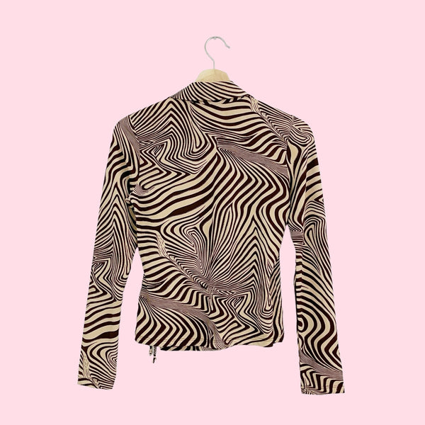 TRIPPY PRINT WRAP BLOUSE (S/M)