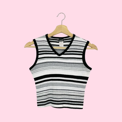 GRAY STRIPED KNIT TANK TOP (S)