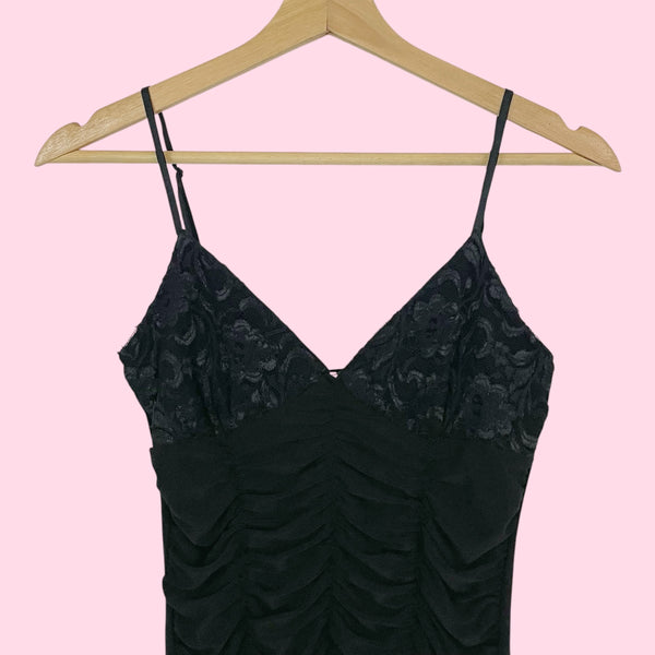 BLACK RUCHED TANK TOP W/ LACE CUP (S)