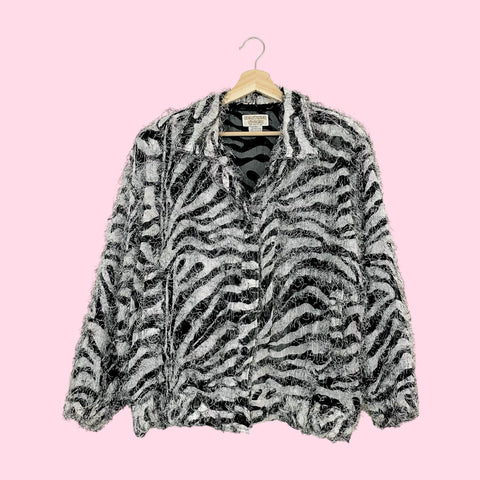 FUZZY ZEBRA BOMBER JACKET (O/S)