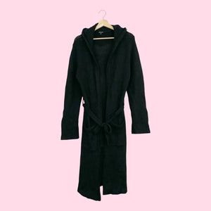 BLACK HOODED MOHAIR LONG CARDIGAN (L)