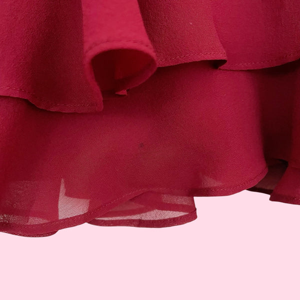 BEBE BURGUNDY SILK MINI SKIRT (L)