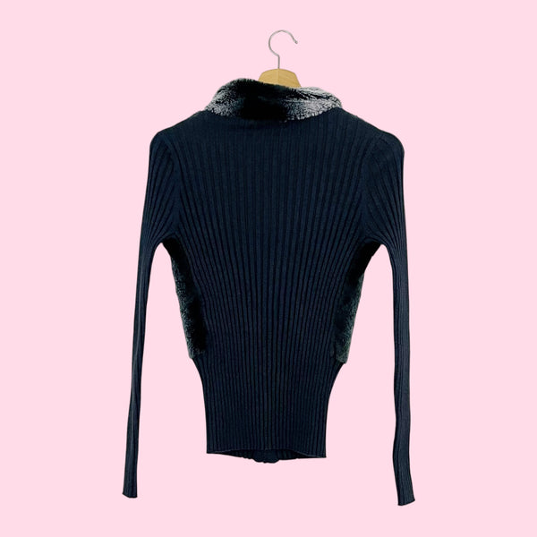 GRAY FAUX FUR ZIP UP CARDIGAN (S)