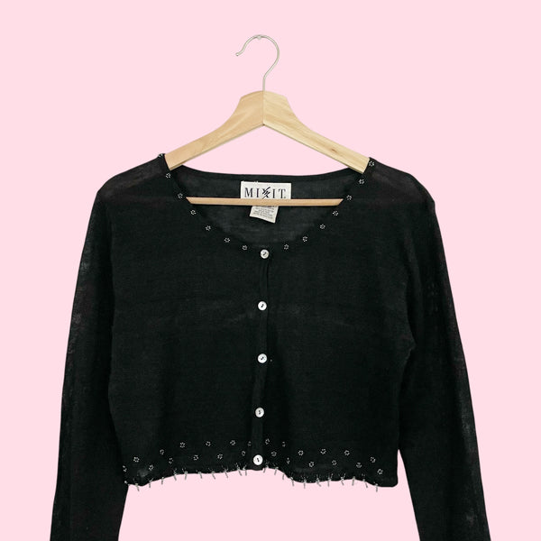 BLACK BEADED CROPPED CARDIGAN (M)