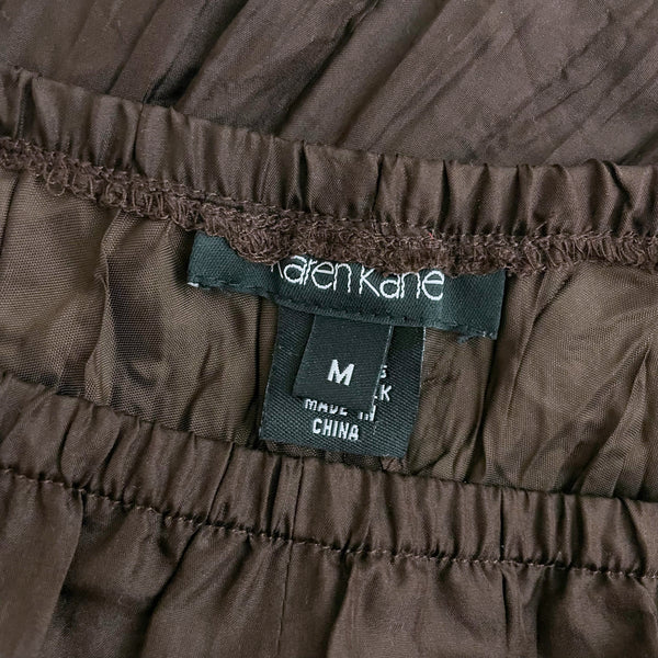 BROWN SILK WRINKLE PLEATED MIDI SKIRT (M)
