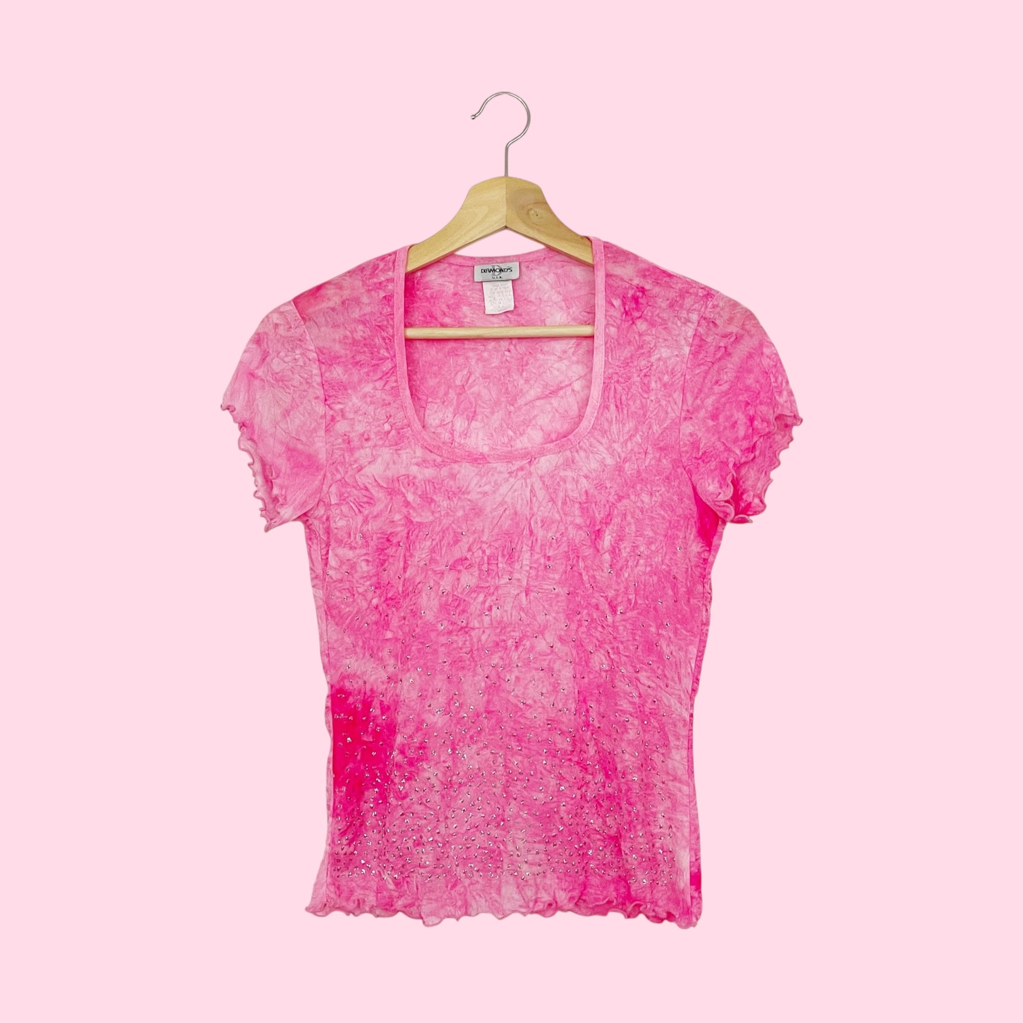 PINK TIE DYE MESH GLITTER DOT TOP (M)